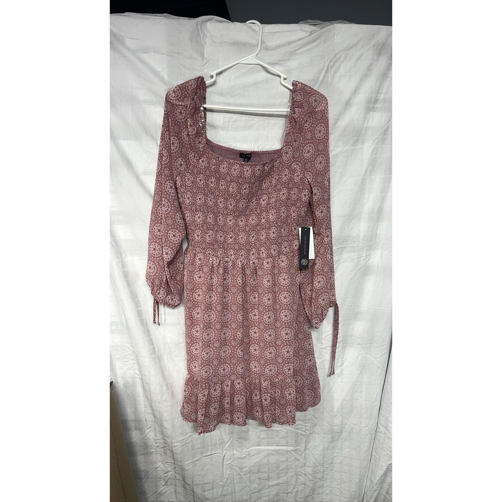 As you wish Women Smocked Blush Pink Floral Dress‎ Square Neck Long Sleeve Xl